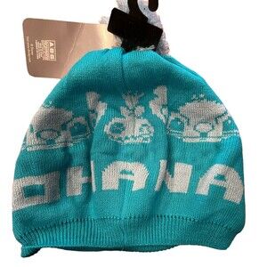 Disney Lilo & Stitch Knit Beanie Hat With Pom Blue Adult One Size Ohana